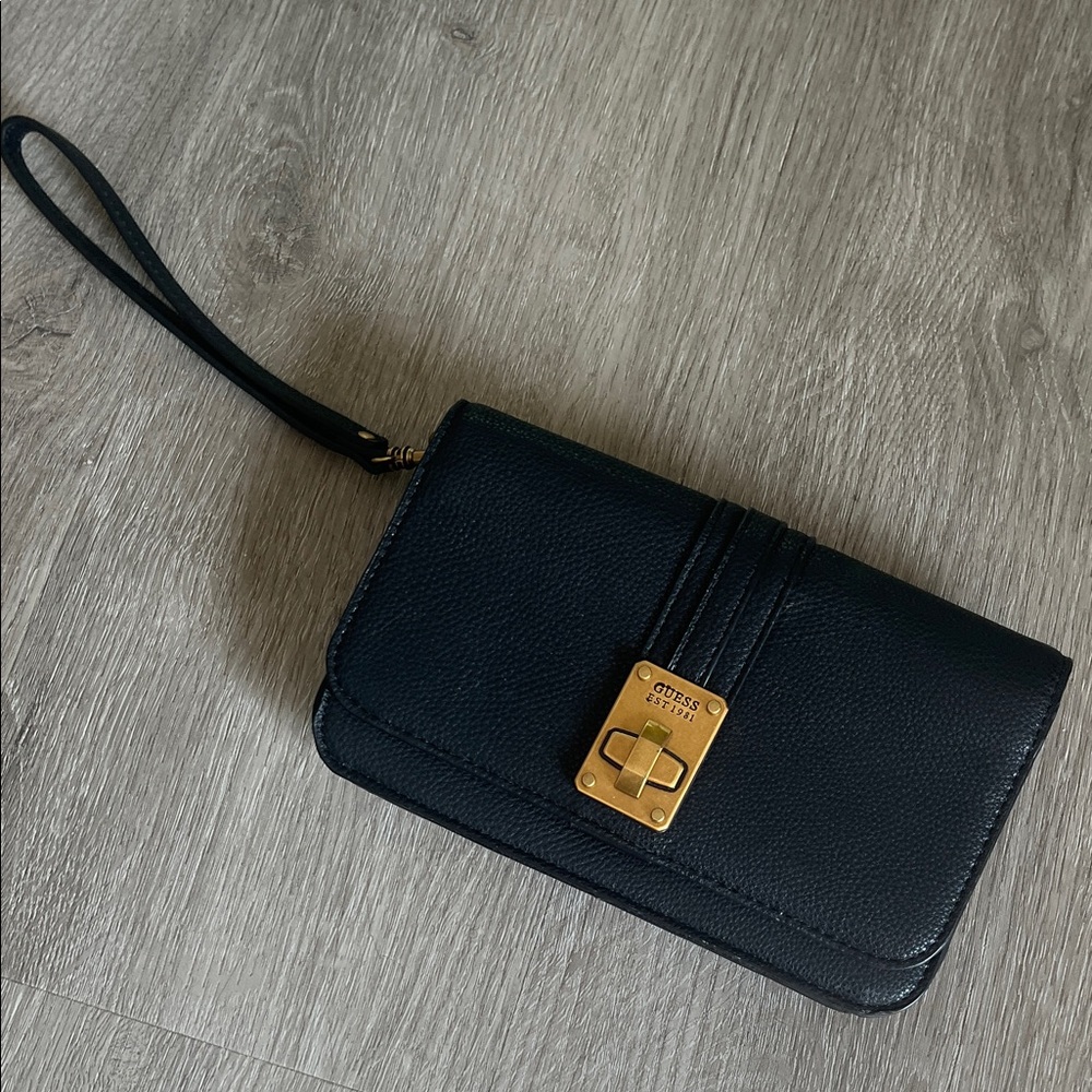 Guess Black Wristlet with Gold Clasp